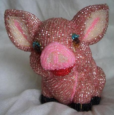 PINKY" 50's PINK Piggy Bank..!   Seeded "Billion Beads" Classic..!