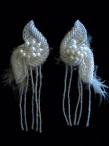 Earrings Beautiful Brides Custom  Vintage V. Leriche Collection  Sculpted Lace  White Feathers & Pearls 3 in. hang Featherweigt.