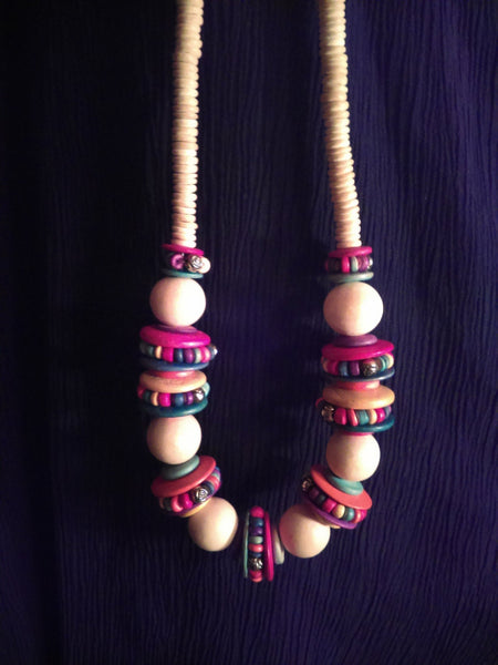 Fab Fun !Beaded Wodden  Multicolored Necklace